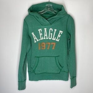 American Eagle Green Hooded Sweatshirt Y2K Medium